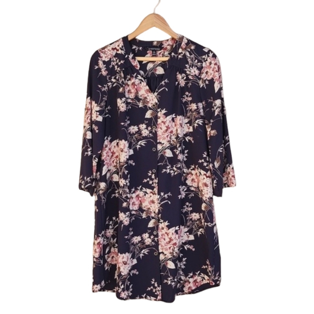 41 HAWTHORN ANTHRO Cristen Shirt Dress MP Navy Floral Button Front Tunic Dress - Picture 15 of 16